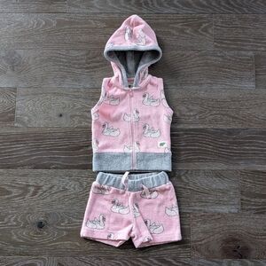 Monica + Andy Pink Swan Terry Sleeveless Hooded Baby Outfit Set Size 6-12 Months